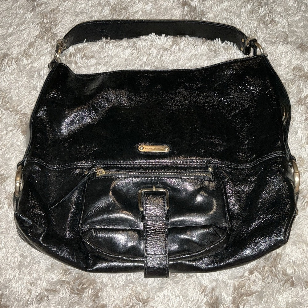 Michael‎ Kors Black Patent Leather Austin Slouchy Bag